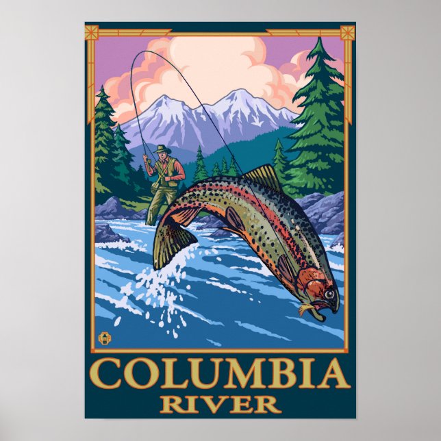 Columbia River, Washington Fly Fishing Scene Poster (Vorne)