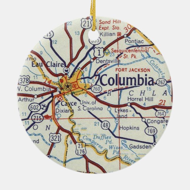 Columbia SC Map Keramik Ornament (Hinten)