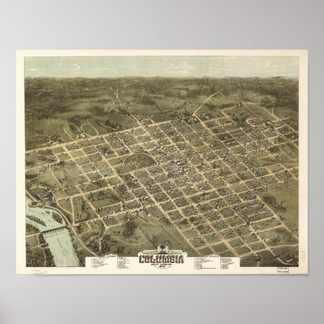 Columbia South Carolina 1872 Antike Panoramakarte Poster (Vorne)