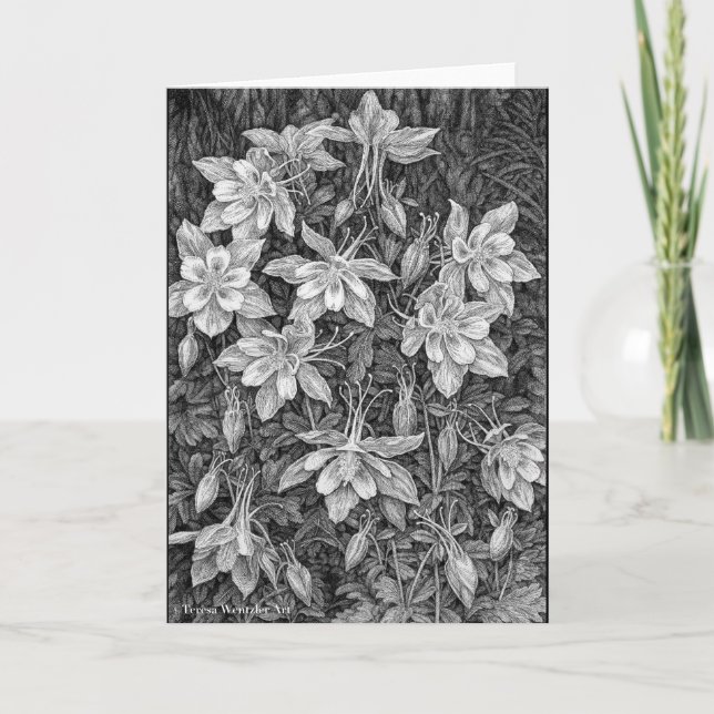 Columbines Tinte Zeichnend Grußkarte Karte (Vorderseite)