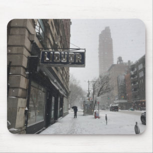 Columbus Avenue Liquor Store NYC Snowstorm Winter Mousepad