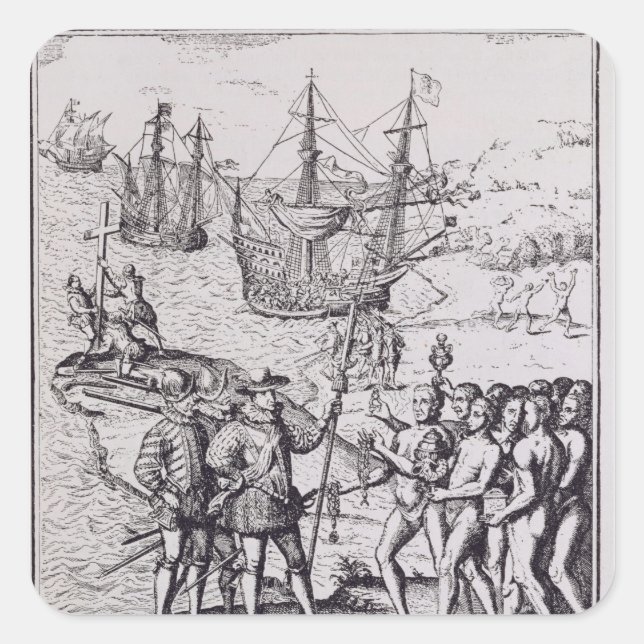 Columbus bei Hispaniola 2 Quadratischer Aufkleber (Vorderseite)