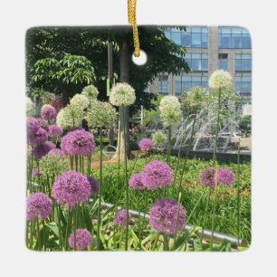 Columbus Circle NYC Allium Fountain Blume Foto Keramikornament