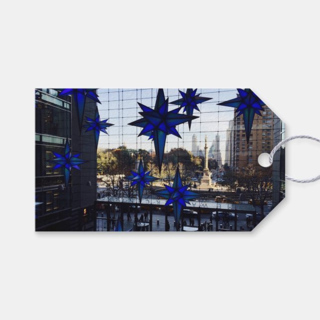 Columbus Circle NYC Christmas Blue Holiday Star Geschenkanhänger (Vorderseite (Horizontal))