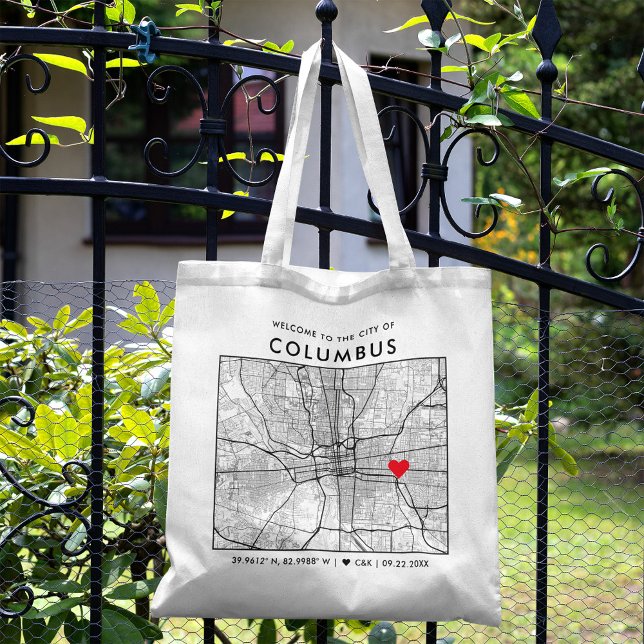 Columbus-Liebe-Locator | City Map Wedding Welcome Tragetasche (The more complete visual of what your final tote bag would look like in real life.)