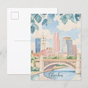 Columbus Ohio Gouache-Farbbild-Illustration Reise Postkarte
