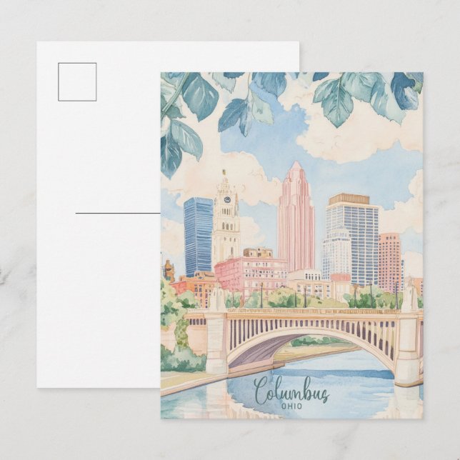 Columbus Ohio Gouache Paint Illustration Travel Postkarte (Vorne/Hinten)