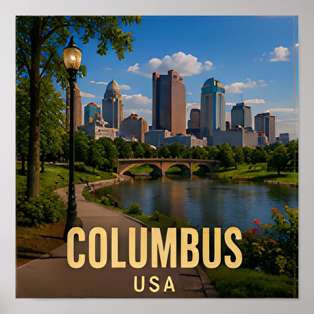 Columbus Ohio Riverfront Reise Geschenk Poster (Vorne)