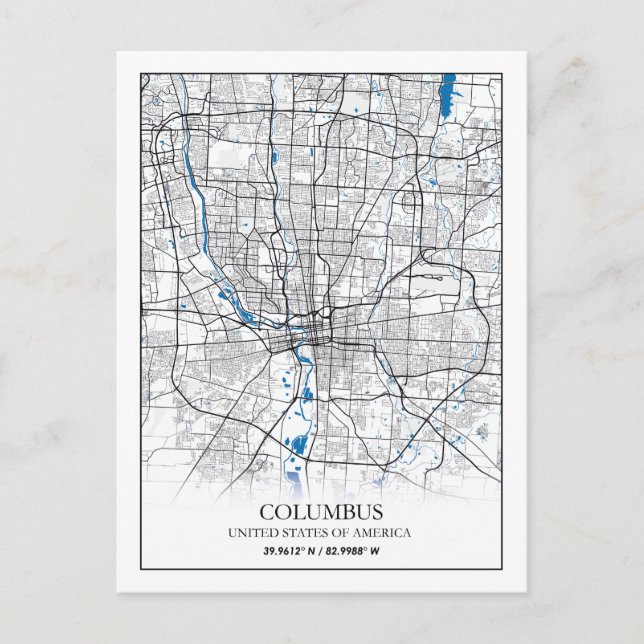 Columbus Ohio USA Travel City Map Poster Postkarte (Vorderseite)