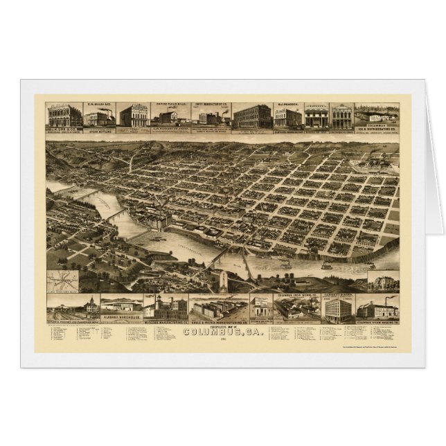 Columbus, panoramische Karte GA - 1886 (Vorderseite (Horizontal))
