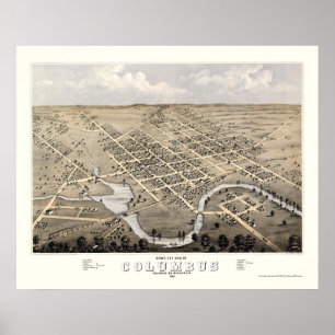 Columbus, panoramische Karte WI - 1868 Poster