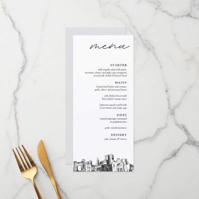 Columbus Skyline Modern Wedding Dinner Menu Menükarte (Vorderseite/Rückseite Beispiel)