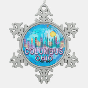 Columbus Skyline Schneeflocken Zinn-Ornament