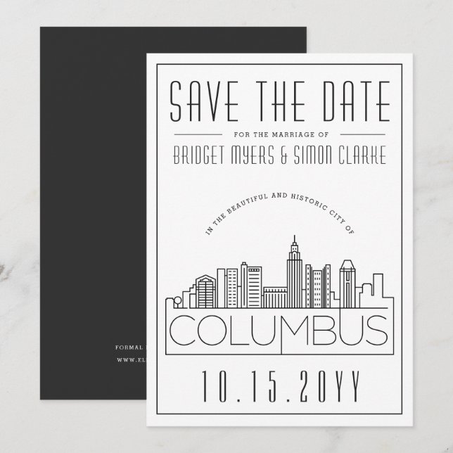 Columbus Wedding Deco Style Skyline Faire-Part de  (Devant / Derrière)