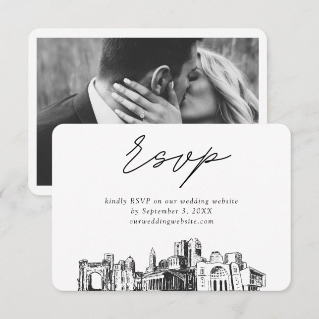 Columbus Wedding Minimalistisch Sketch UAWG Begleitkarte (Vorne/Hinten)