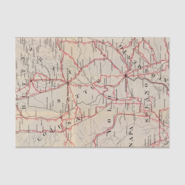 Colusa, Yolo, Napa, Butte, Yuba, Sutter, Solano Seidenpapier (Vorderseite)