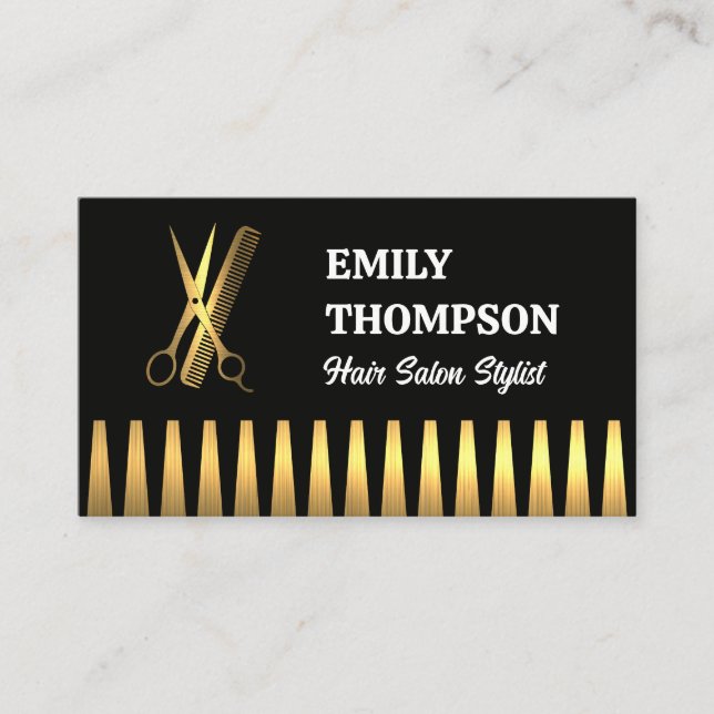 Comb-Logo der Schere | Gold Metallic Visitenkarte (Vorderseite)