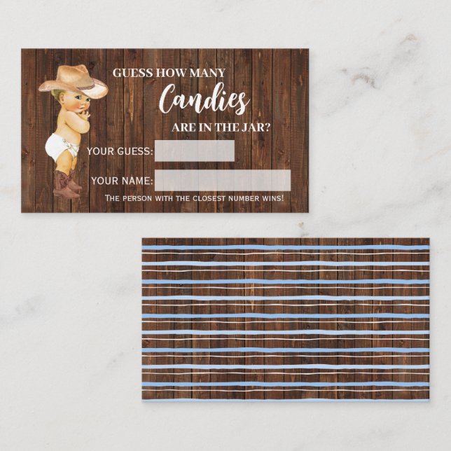 Combien de bonbons Cowboy Baby shower carte de jeu (Devant / Derrière)