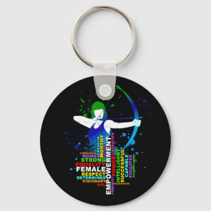 Combo Female Archer und Strong Women Word Cloud Schlüsselanhänger