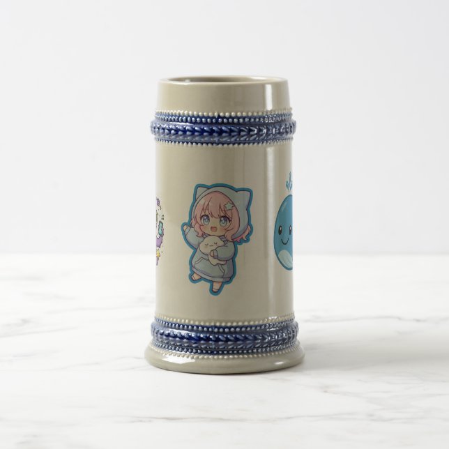 Combo Kawaii Anime, Cute Blue Whale and Octo-Vibes Bierglas (Mittel)