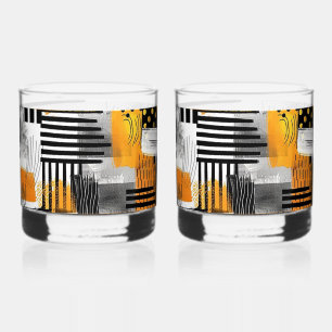 Combo Schwarz/Orange Moderne Kunst Whiskyglas