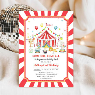 Come One Come All Circus Boy Birthday Invitation Einladung