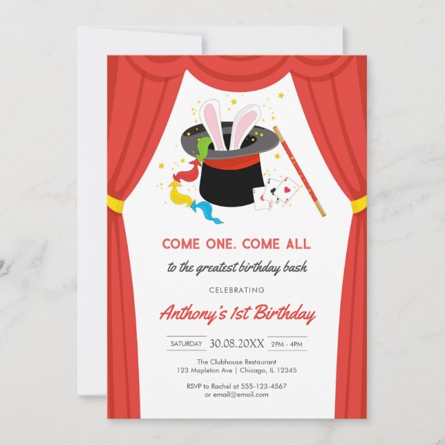 Come One Come All Circus Boy Birthday Invitation Einladung (Vorderseite)