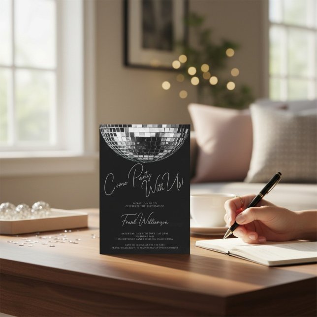 Come Party Black moderne Diskothek Geburtstag Einladung (Von Creator hochgeladen)