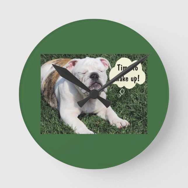 COMEDIC BULLDOG AWAKENS WAKENSCHALTEN RUNDE WANDUHR (Vorderseite)