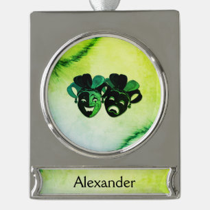  Comedy and Tragedy Theater Design Green Banner-Ornament Silber