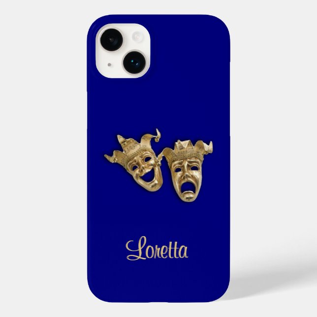 Comedy and Tragedy Theater Monogram Cobalt Case-Mate iPhone 14 Plus Hülle (Rückseite)