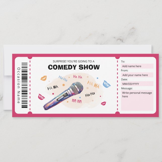 Comedy Show Geschenkgutschein, Stand Up Comedy Tic Einladung (Vorderseite)