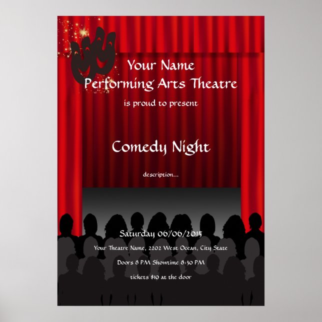 Comedy Theater Darstellend Arts Bühne Poster anzei (Vorne)