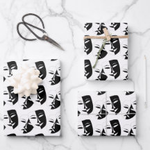 Comedy Tragedy Black and White Theater Mask Wrapp