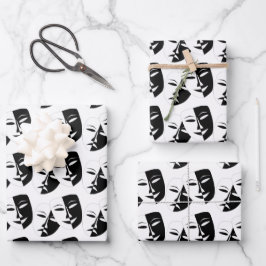 Comedy Tragedy Black and White Theater Mask Wrapp Geschenkpapier Set