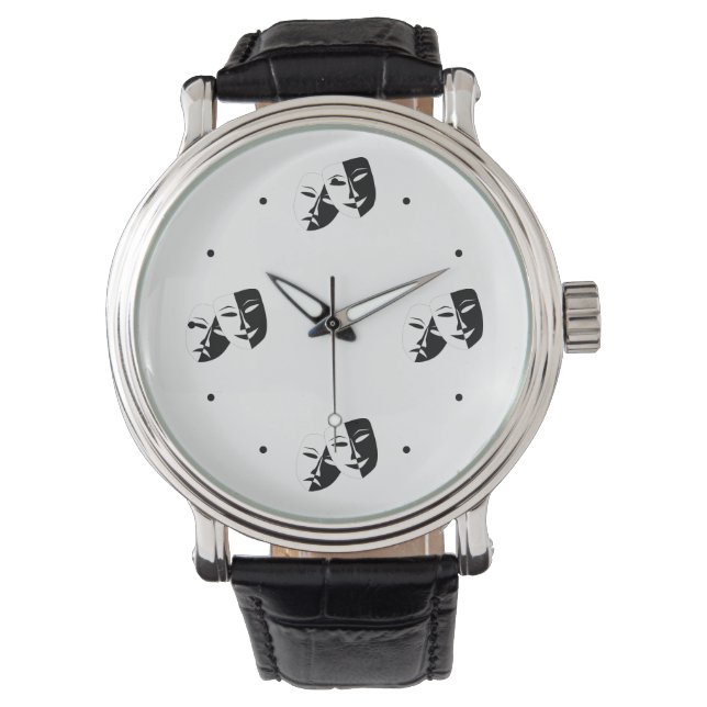 Comedy Tragedy Black and White Theater Maske Armbanduhr (Vorderseite)