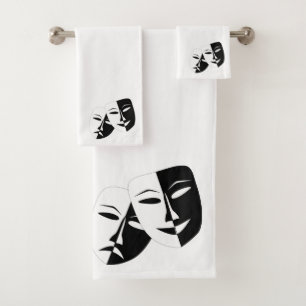 Comedy Tragedy Black and White Theater Maske Badhandtuch Set