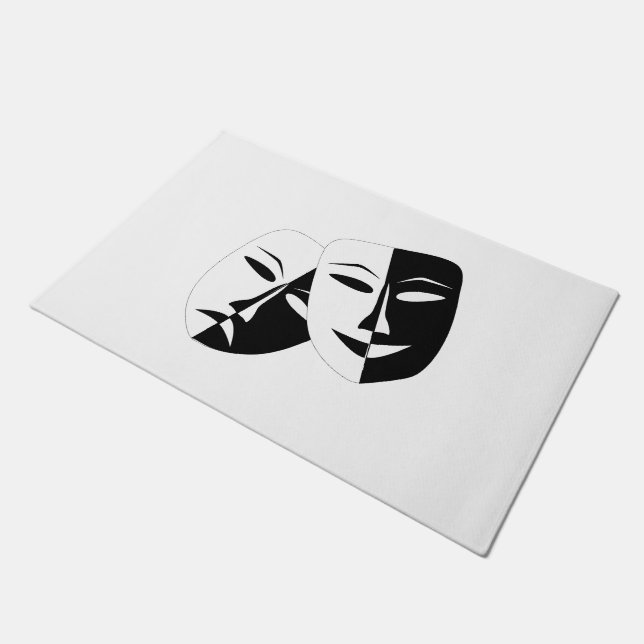 Comedy Tragedy Black and White Theater Maske Fußmatte (Schrägansicht)