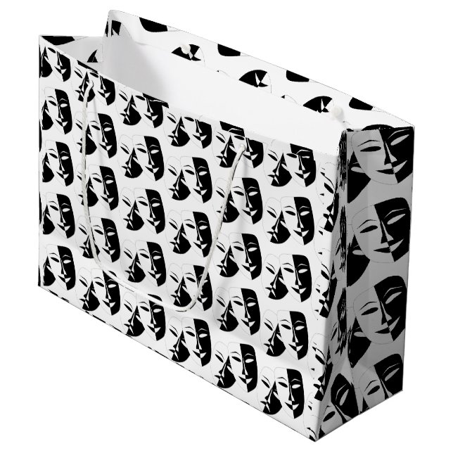 Comedy Tragedy Black and White Theater Maske Große Große Geschenktüte (Vorderseite Schrägansicht)