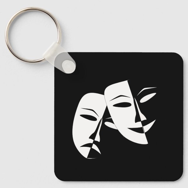 Comedy Tragedy Black and White Theater Maske Keych Schlüsselanhänger (Vorderseite)