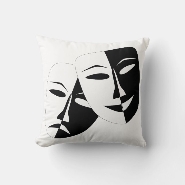 Comedy Tragedy Black and White Theater Maske Kissen (Vorderseite)