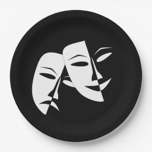 Comedy Tragedy Black and White Theater Maske Pappteller