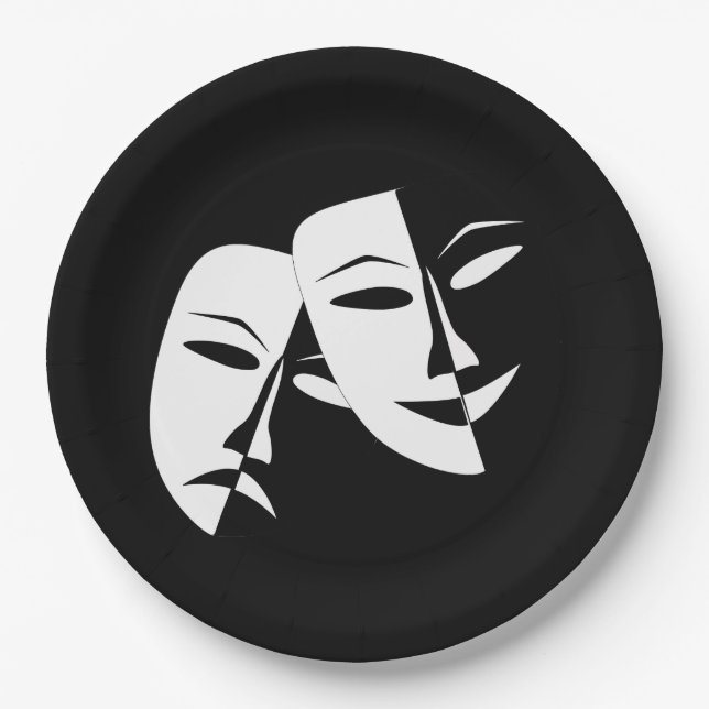 Comedy Tragedy Black and White Theater Maske Pappteller (Vorderseite)