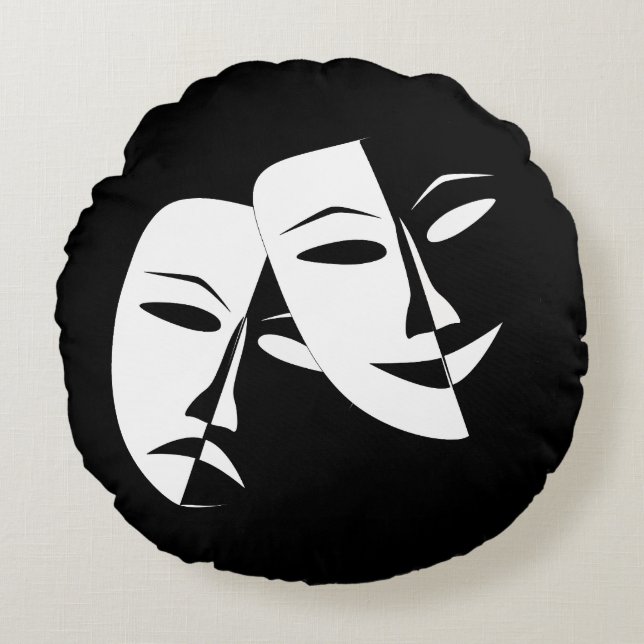 /Comedy/Tragedy Black/White Round Pillow Rundes Kissen (Vorderseite)