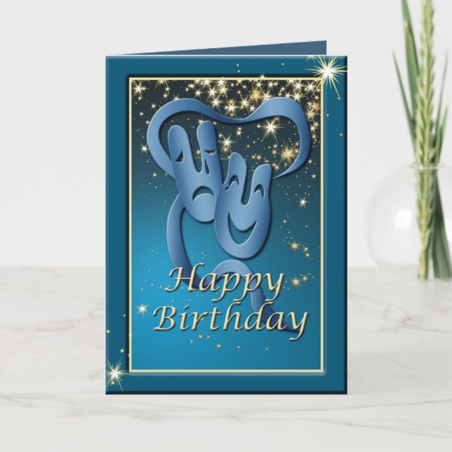 Comedy Tragedy Blue Theater Mask Birthday Card Karte (Vorderseite)