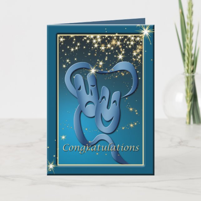 Comedy Tragedy Blue Theater Mask Gratulation Karte (Vorderseite)