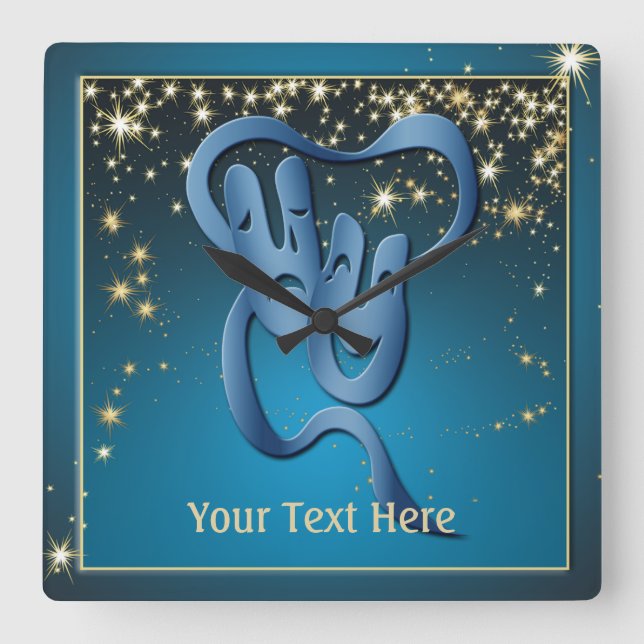Comedy Tragedy Blue Theatre Mask Custom Quadratische Wanduhr (Vorderseite)