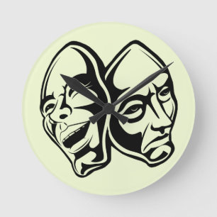 Comedy Tragedy maskiert Maskerin Stillleben Kunst Runde Wanduhr