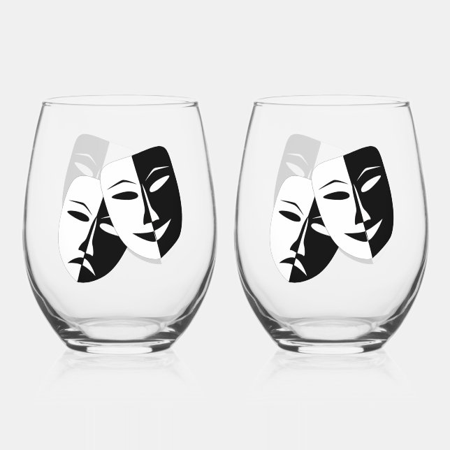 Comedy/Tragedy Masks Trinkbehälter Set Weinglas Ohne Stiel (Vorderseite)