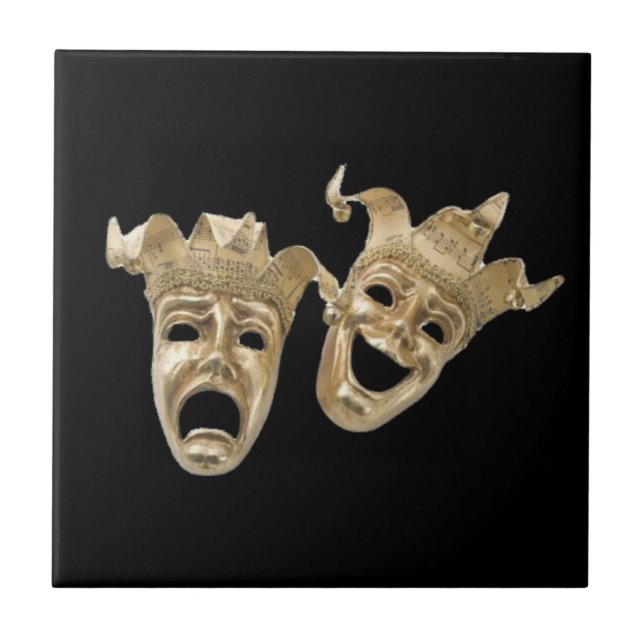 Comedy und Tragedy Masks R Black Tile Fliese (Vorderseite)